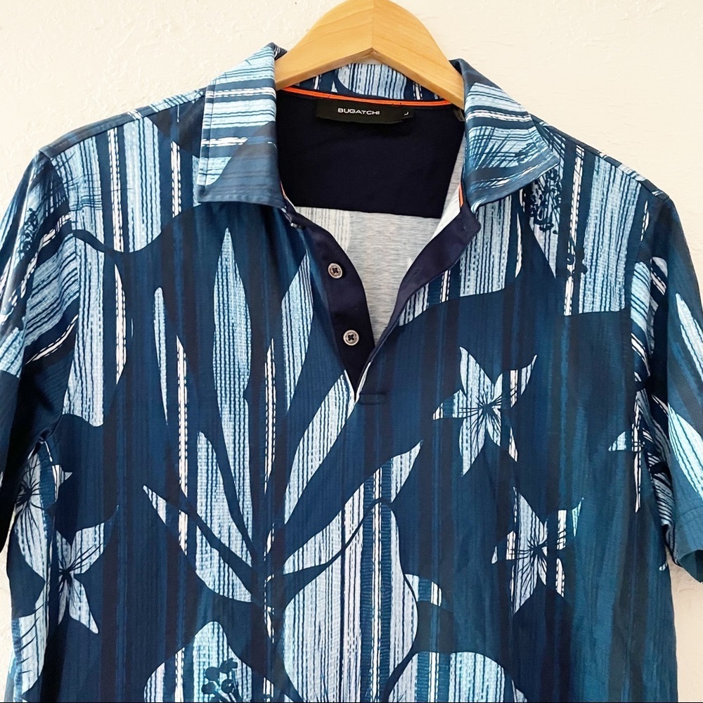 ⭐️SOLD⭐️ Bugatchi Polo Shirt Mens Classic Tropical Floral Print Short Sleeve - Picture 3 of 6